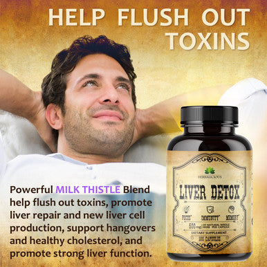 HERBALICIOUS Liver Detox Capsules Milk Thistle - All-Natural Cleansing Formula Supports Health And Liver Function, Immune System Boost And Skin Health - Silymarin Nutritional Supplement - 100 Caps