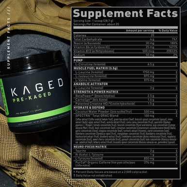 Kaged Muscle Pre Workout Powder Preworkout for Men & Pre Workout Women, Delivers Intense Workout Energy, Focus & Pumps; Supplements, Grape, Natural Flavors