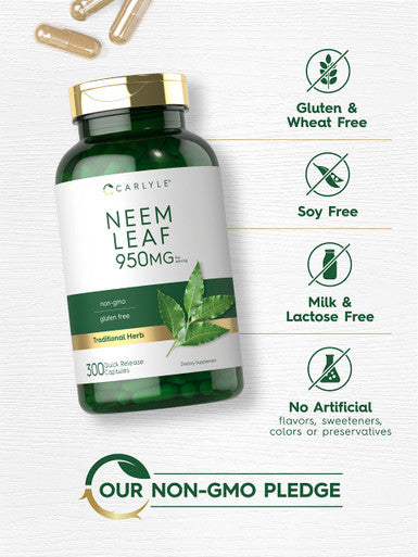 Carlyle Neem Leaf | 950Mg | 300 Powder Capsules | Non-Gmo And Gluten Free Formula | Value Size | Traditional Herbal Supplement |