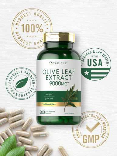 Carlyle Olive Leaf Extract Capsules | 9000Mg | 200 Count | Non-Gmo, Gluten Free | High Potency Supplement