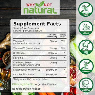 Why Not Natural 5-In-1 Uti Pills With D Mannose, Cranberry Pac Extract, Probiotics And Vitamin C & D - Urinary Health Formula For Women And Men