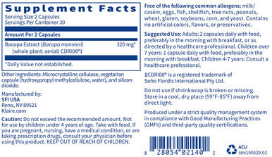 Klaire Labs Acumen - Cognitive Support Supplement with Bacopa Monnieri Extract - Memory Support - Gluten- & Hypoallergenic Bacopa Capsules for Adults & Kids 7+ (60 Capsules)
