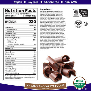 Orgain Organic Plant Based Meal Replacement Powder Creamy Chocolate Fudge Organic Green Superfoods Powder Original Antioxidants 1 Billion Probiotics Vegan Dairy Gluten 0.62 Pound