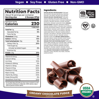 Orgain Organic Plant Based Meal Replacement Powder, Creamy Chocolate Fudge & Organic Plant Based Protein Powder, Creamy Chocolate Fudge - Vegan, Low Net Carbs