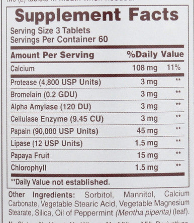 American Health Chewable Super Papaya Enzyme Plus 180 Tablets