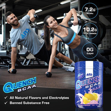 ANS Performance Quench BCAA Powder - Workout Muscle Recovery Drink - Dietary Supplement with Protein - No Added Sugar, Zero Carbs And Calories - 100 Servings, Pink Lemonade