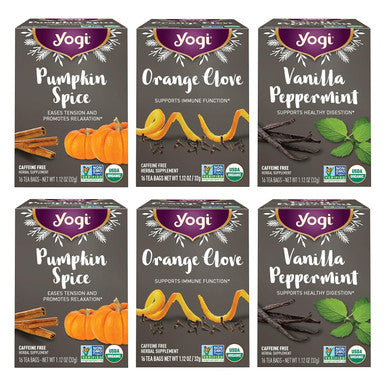 Yogi Tea Holiday Tea Variety Pack - 16 Tea Bags per Pack (6 Packs) - Holiday Tea Sampler - Includes 2 Vanilla Peppermint Teas 2 Orange Clove Teas & 2 Pumpkin Spice Teas - Seasonal Tea Sampler Set
