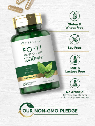 Carlyle Fo-Ti 1000Mg | 180 Capsules | He-Shou-Wu Root | Traditional Herb | Non-Gmo And Gluten Free Supplement
