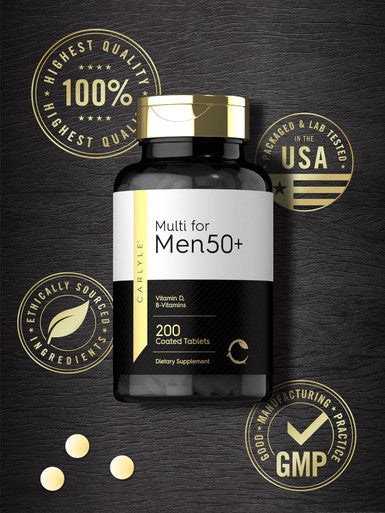 Carlyle Multivitamin For Men Over 50 Plus 200 Count With B Vitamins, Vitamin D, Magnesium & Zinc Gluten Supplement