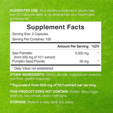 Deal Supplement Saw Palmetto Supplement 5000mg with Pumpkin Seed 300 Capsules | Promotes Prostate Health | DHT Blocker | Hair Growth Vitamins Maintain Normal Urinary Frequency