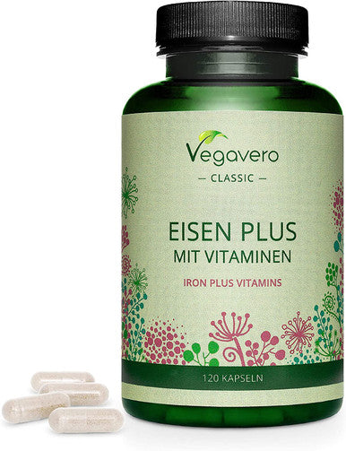 Iron Supplement Vegavero | 14 mg | with Vitamin C & B Vitamins | 120 Vegan Capsules | NO Additives