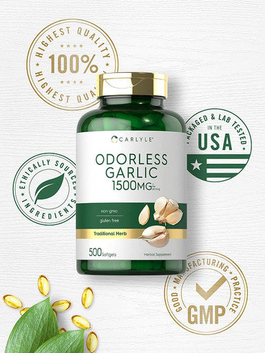 Carlyle Odorless Garlic Softgels 1500mg | 500 Pills | Non-GMO, Gluten Free Extract Supplement