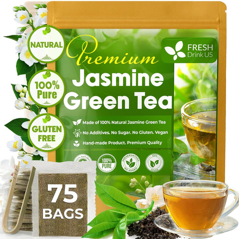 FreshDrinkUS, Premium 75 Mulberry Leaf Tea Bags, 100% Natural & Pure from Mulberry Leaves. Loose Leaf Herbal Tea. Made with Natural Material Tea Bags. No Sugar, No Caffeine, No Gluten, Vegan.