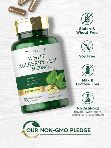 Carlyle Mulberry Leaf Extract | 3000mg | 100 Capsules | Non-GMO and Gluten Herbal Supplement