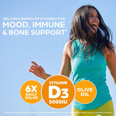 Orgain Super Vitamin D3 Supplement 5000iu 125mcg Immune Bone and Mood Support Organic Olive Oil for Better Absorption 8 Month Supply 240 Softgels