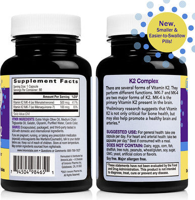 InnovixLabs Full Spectrum Vitamin K2 with MK7 and MK4 AllTrans Bioactive K2 600 mcg K2 per Pill Soy Gluten NonGMO 90 Capsules Supports Healthy Bones Arteries Vitamin K2 MK7 MK4