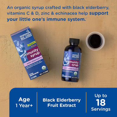 Mommy's Bliss Organic Elderberry Syrup and Immunity Boost With Vitamins Prebiotics and Echinacea for Kids and Adults 1 yr+ 3 Fl Oz
