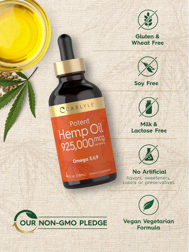 Carlyle Hemp Seed Oil 925000 mcg | Vegetarian Non-GMO Gluten | Cold Pressed