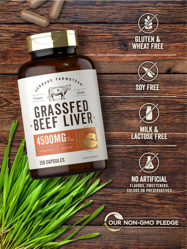 Carlyle Grass Fed Beef Liver Capsules 4500mg | 250 Count | Desiccated Supplement | Non-GMO Gluten | by Herbage Farmstead