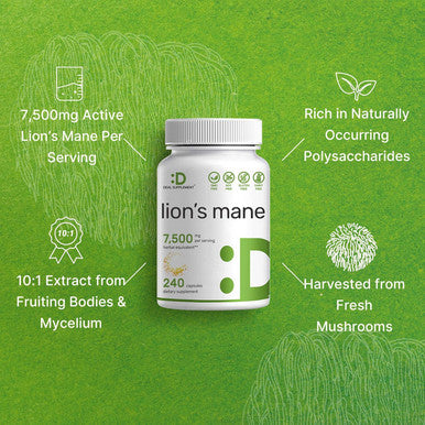 Lions Mane Mushroom Supplement, 7,500Mg Per Serving, 240 Capsules ÃƒÂ¢Ã¢â€šÂ¬Ã¢â‚¬Å“ Active Fruiting Body & Mycelium 10:1 Extract ÃƒÂ¢Ã¢â€šÂ¬Ã¢â‚¬Å“ Natural Brain Nootropic & Immune System Booster ÃƒÂ¢Ã¢â€šÂ¬Ã¢â‚¬Å“ Non-Gmo