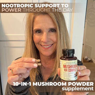 Mushroom 10x Complex with Lions Mane Extract Turkey Tail Cordyceps Reishi Shiitake Chaga & Maitake for Cognitive Support Vegan Mushroom Supplement Blend for Natural Energy & Focus 60 Capsules