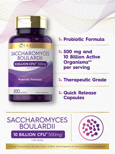 Carlyle Saccharomyces Boulardii Probiotics | 10 Billion CFUs 200 Capsules | Value Size | Non-GMO, Gluten Free Supplement