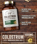 Colostrum Capsules | 1000Mg | 250 Count | 30% Igg | Non Gmo, Gluten Free Supplement | By Herbage Farmstead