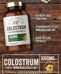 Colostrum Capsules | 1000Mg | 250 Count | 30% Igg | Non Gmo, Gluten Free Supplement | By Herbage Farmstead