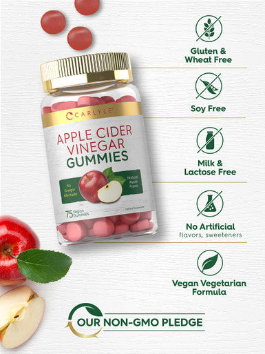 Carlyle Vegan Apple Cider Vinegar Gummies | 75 Count | Natural Apple Flavor | Non-Gmo, Gluten Free | Acv Supplement