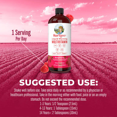 MaryRuth Organics Multivitamin Multimineral for Women Men & Kids Raspberry 32 Fl Oz