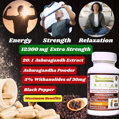 Premium Ashwagandha Capsules 12300 Mg From Ashwagandha Root Powder & 20:1 Ashwagandha Extract With Black Pepper For Healthy Stress Response Allnatural Nongmo Nogluten No Rice Powder No Stearate 90 Ct