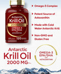 Carlyle Antarctic Krill Oil 2000 mg 120 Softgels Omega-3 EPA DHA with Astaxanthin Supplement Sourced from Red Krill Maximum Strength