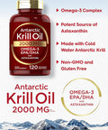 Carlyle Antarctic Krill Oil 2000 mg 120 Softgels | Omega-3 EPA DHA with Astaxanthin Supplement Sourced from Red Krill | Maximum Strength | Laboratory Tested