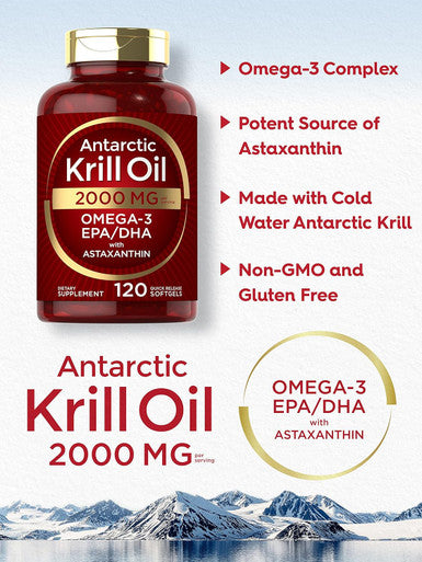 Carlyle Antarctic Krill Oil 2000 mg 120 Softgels | Omega-3 EPA DHA with Astaxanthin Supplement Sourced from Red Krill | Maximum Strength | Laboratory Tested