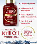 Antarctic Krill Oil 2000 Mg 120 Softgels | Omega-3 Epa, Dha, With Astaxanthin Supplement Sourced From Red Krill | Maximum Strengt