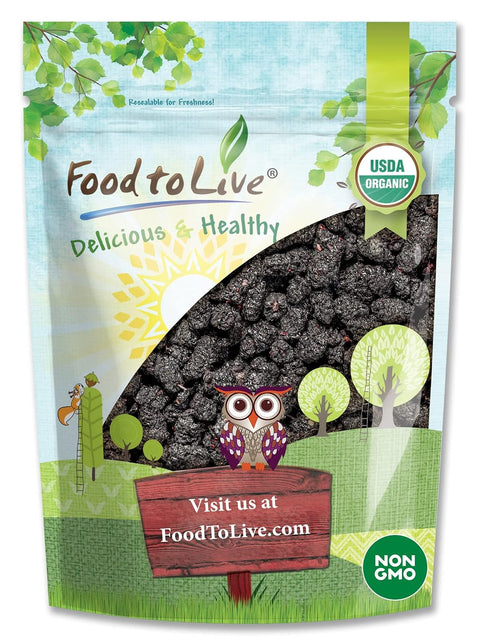 Food to Live Organic Dried Black Mulberries, 8 Ounces ÃƒÂ¢Ã¢â€šÂ¬Ã¢â‚¬Å“ Non-GMO, Raw Fruit, Unsulfured, Unsweetened, Vegan, Mulberry in Bulk. Great for Snacking, Desserts, and Granola. No Sugar Added. Morus nigra
