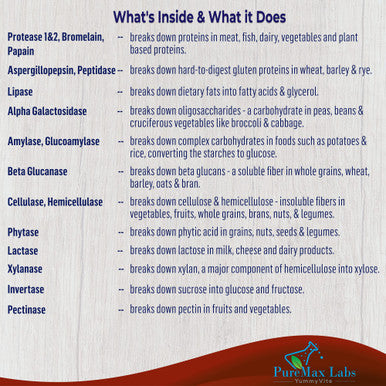 YUMMYVITE Digestive Enzymes - 18 Plant-Based Enzymes - Helps Digestion Of Difficult-To-Digest Foods Including Lactose, Gluten, Beans, Broccoli, Meat, Fat & Sugar - Stops Bloating, Gas & Reflux - 60 Capsules