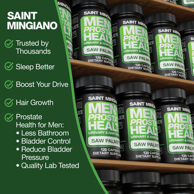 Saint Mingiano Men'S Prostate Health - 120 Capsules Of Advanced Prostate Supplements For Men With Saw Palmetto, Supporting Urinary Function And Hair Health 3 Months Supply Of Natural Herbal Supplements