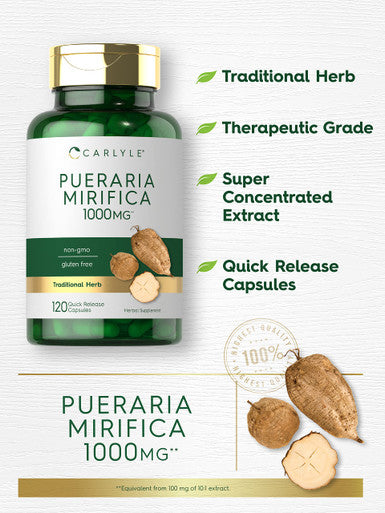 Pueraria Mirifica Capsules 1000Mg 120 Capsules Non-Gmo and Gluten Free By Carlyle