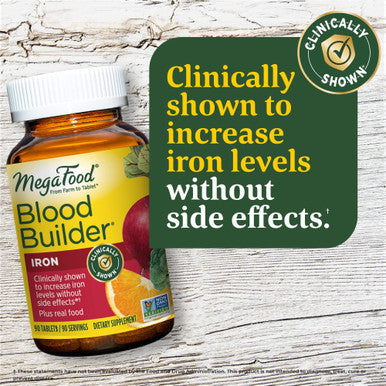 MegaFood Blood Builder - Iron Supplement Clinically Shown To Increase Iron Levels Without - Iron Supplement For Women With Vitamin C Vitamin B12 And Folic Acid - Vegan - 90 Tabs