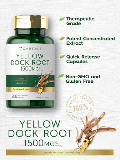 Carlyle Yellow Dock Root Capsules 1500mg | 200 Count | Non-GMO Gluten | High Potency Formula | Traditional Herb