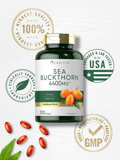 Carlyle Sea Buckthorn Oil Capsules 4400mg | 200 Softgels | Non-GMO, Gluten Free | Sea Buckthorn Berry Oil Supplement