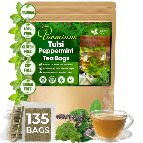 FreshDrinkUS, Premium 75 Mulberry Leaf Tea Bags, 100% Natural & Pure from Mulberry Leaves. Loose Leaf Herbal Tea. Made with Natural Material Tea Bags. No Sugar, No Caffeine, No Gluten, Vegan.