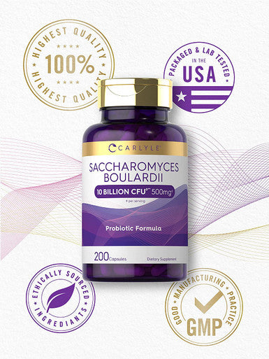 Carlyle Saccharomyces Boulardii Probiotics | 10 Billion CFUs 200 Capsules | Value Size | Non-GMO, Gluten Free Supplement