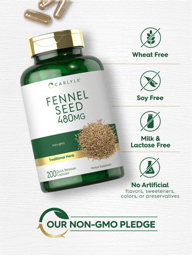 Carlyle Fennel Seed 480mg | 200 Capsules | Herbal Supplement | Non-GMO