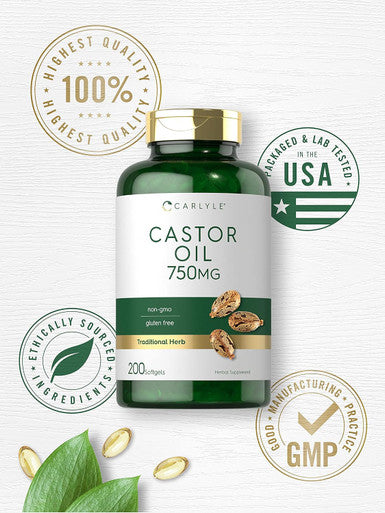 Carlyle Castor Oil 750mg | 200 Softgels | Traditional Herb | Non-GMO Gluten Supplement
