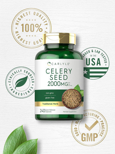 Carlyle Celery Seed Extract Capsules | 2000mg | 240 Count | Traditional Herb Supplement | Non-GMO and Gluten Formula
