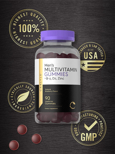 Carlyle Men's Multivitamin Gummies | 90 Count | Natural Blueberry Flavor | Vitamin C, D3 and Zinc | Vegetarian, Non-GMO, Gluten Free Supplement