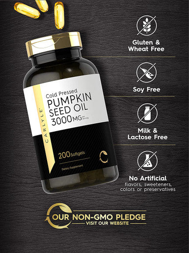 Carlyle Pumpkin Seed Oil | 3000Mg | 200 Softgel Capsules | Non-Gmo And Gluten Free Formula | Cold Pressed Dietary Supplement