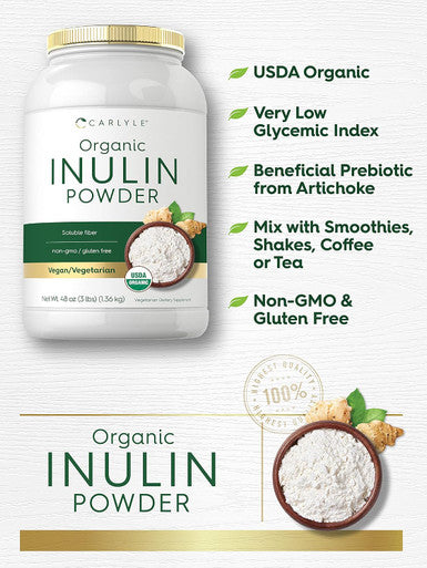 Carlyle Organic Inulin Powder 48oz | Fiber Supplement from Jerusalem Artichoke | for Probiotic Health | Vegan Vegetarian Non-GMO Gluten